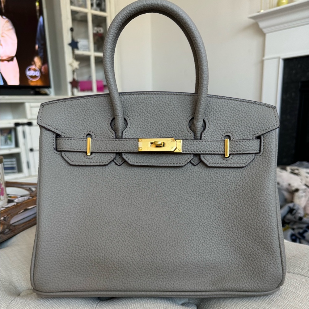 Brand new gray bag with gold hardware